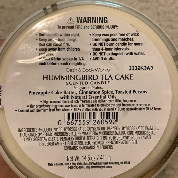 Bath & Body Works Hummingbird Tea Cake candle (2023) - Picture 3 of 3